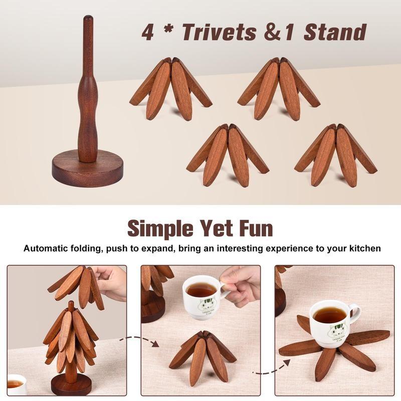 Natural Wood Trivet Set – Heat Resistant & Foldable