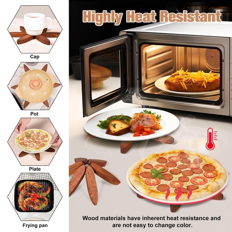 Natural Wood Trivet Set – Heat Resistant & Foldable