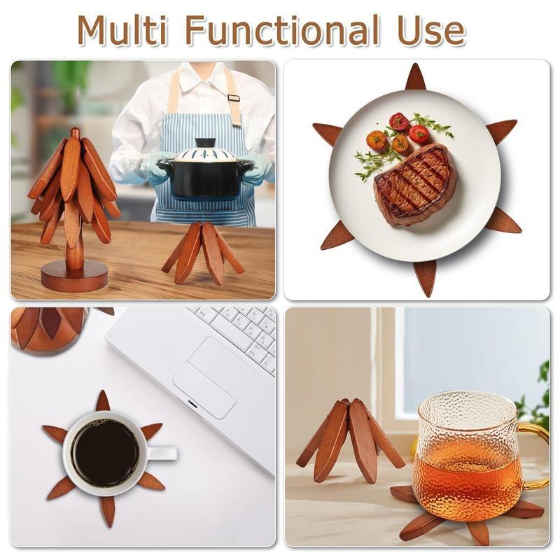 Natural Wood Trivet Set – Heat Resistant & Foldable