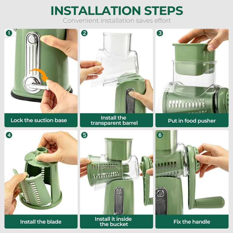 Manual Rotary Cheese Grater & Vegetable Slicer