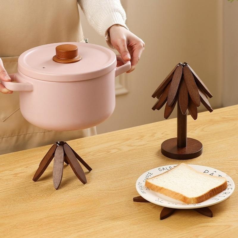 Natural Wood Trivet Set – Heat Resistant & Foldable