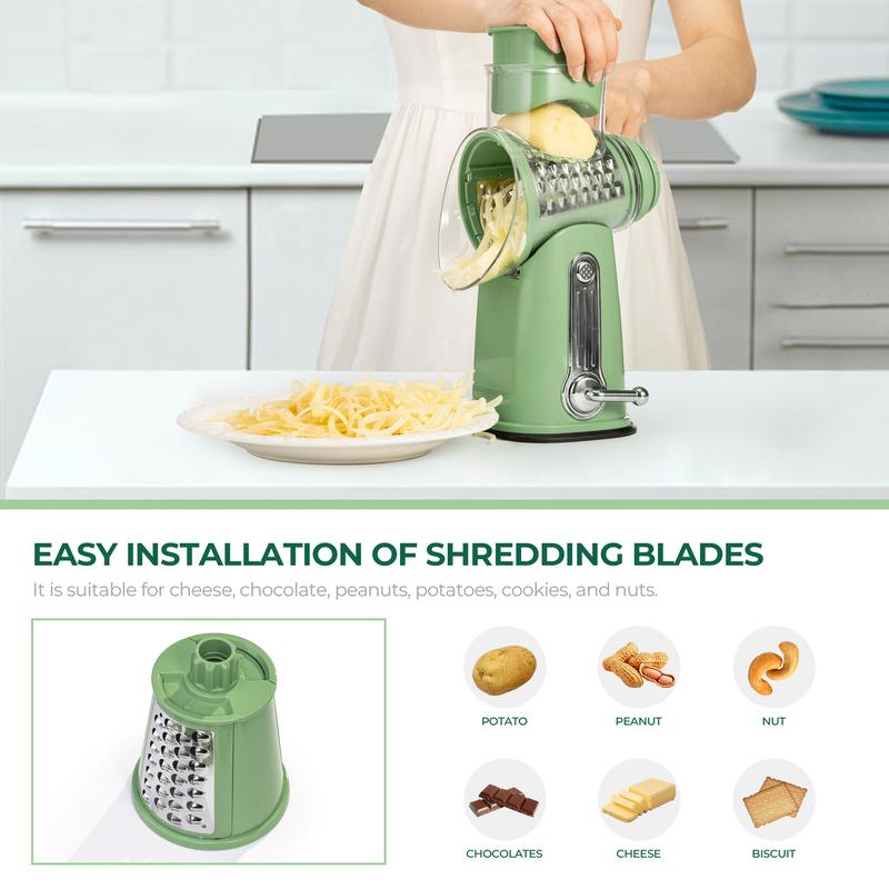 Manual Rotary Cheese Grater & Vegetable Slicer