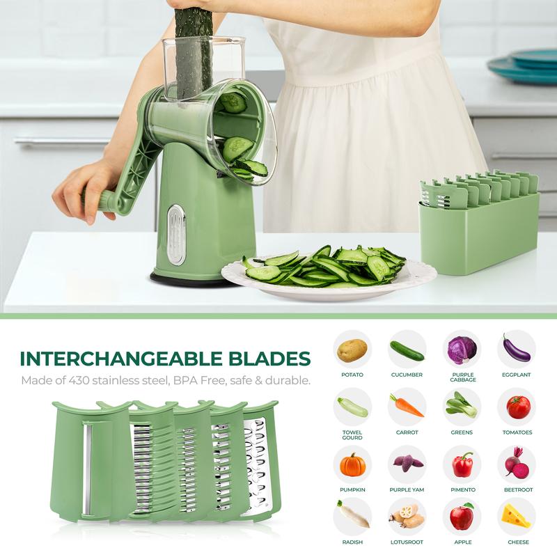 Manual Rotary Cheese Grater & Vegetable Slicer